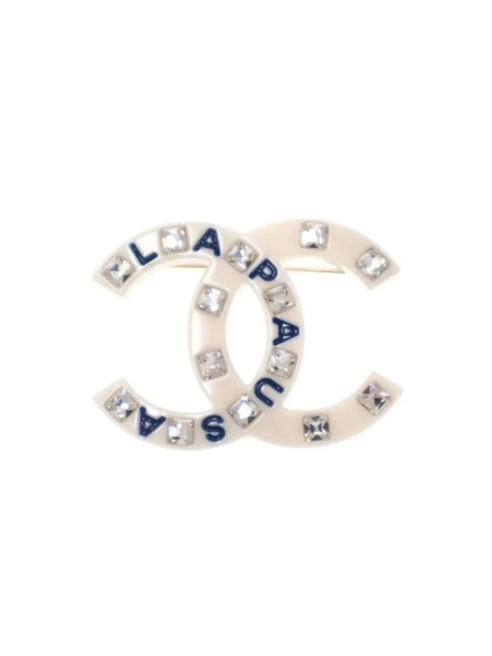 Chanel Resort la Pausa Rhinestone CC Logo Brooch 19 White